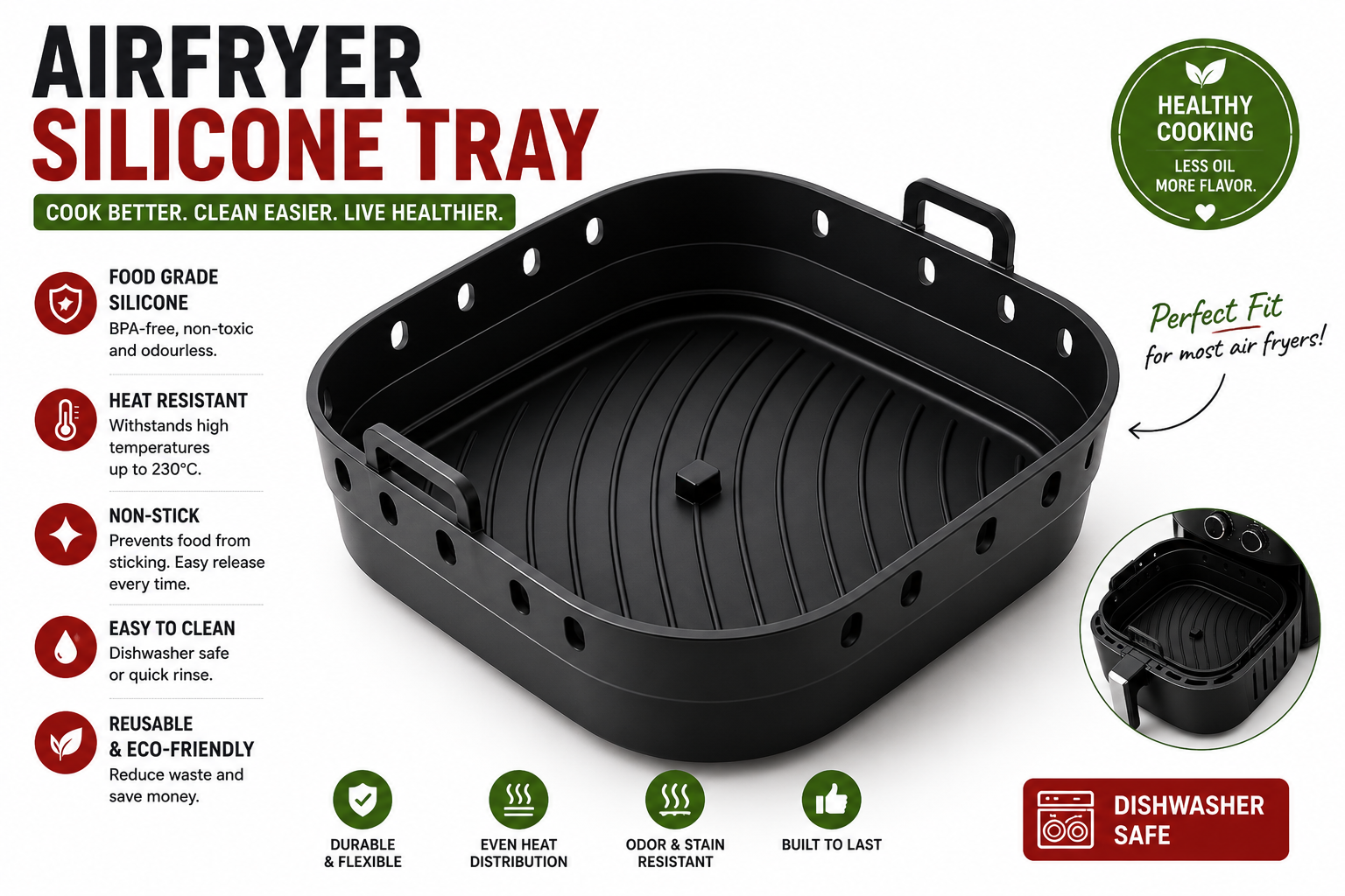 TaliKaya Reusable Silicone Air Fryer Tray