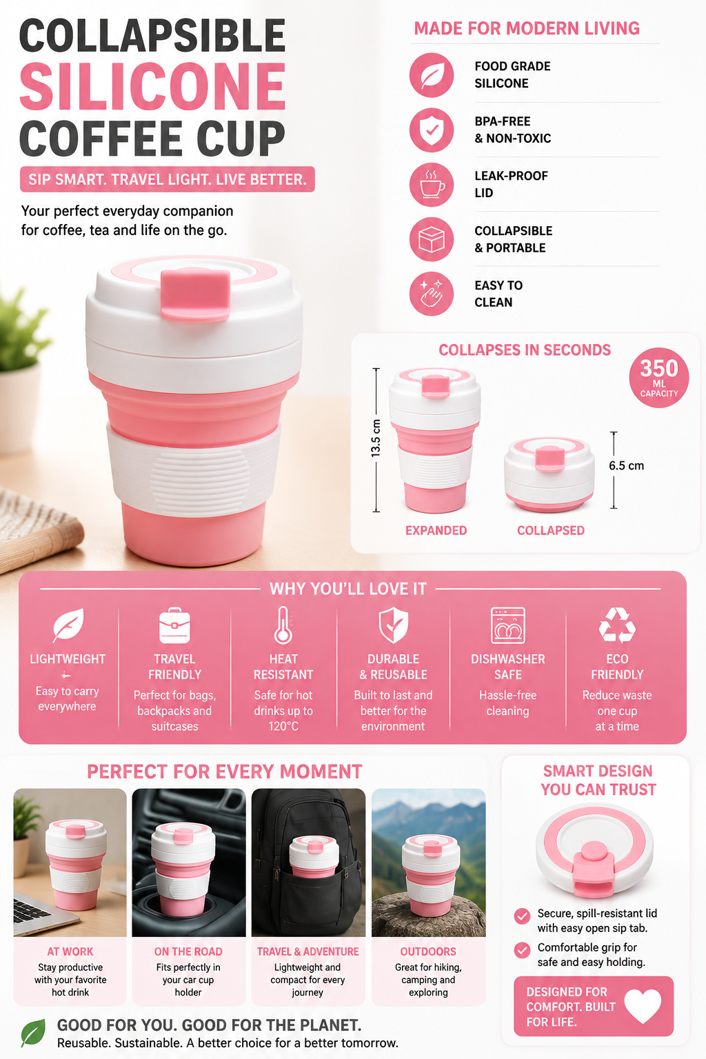 TaliKaya M1 Collapsible Silicone Travel Mug — The Commuter's Coffee Companion - Image 4