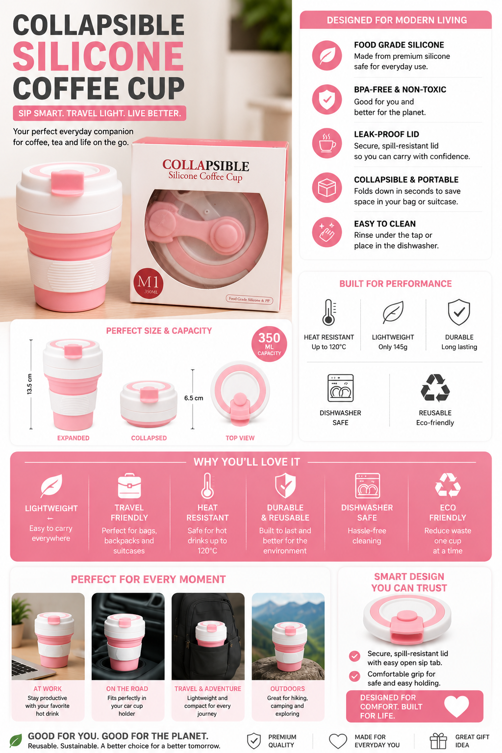 TaliKaya M1 Collapsible Silicone Travel Mug — The Commuter's Coffee Companion - Image 3