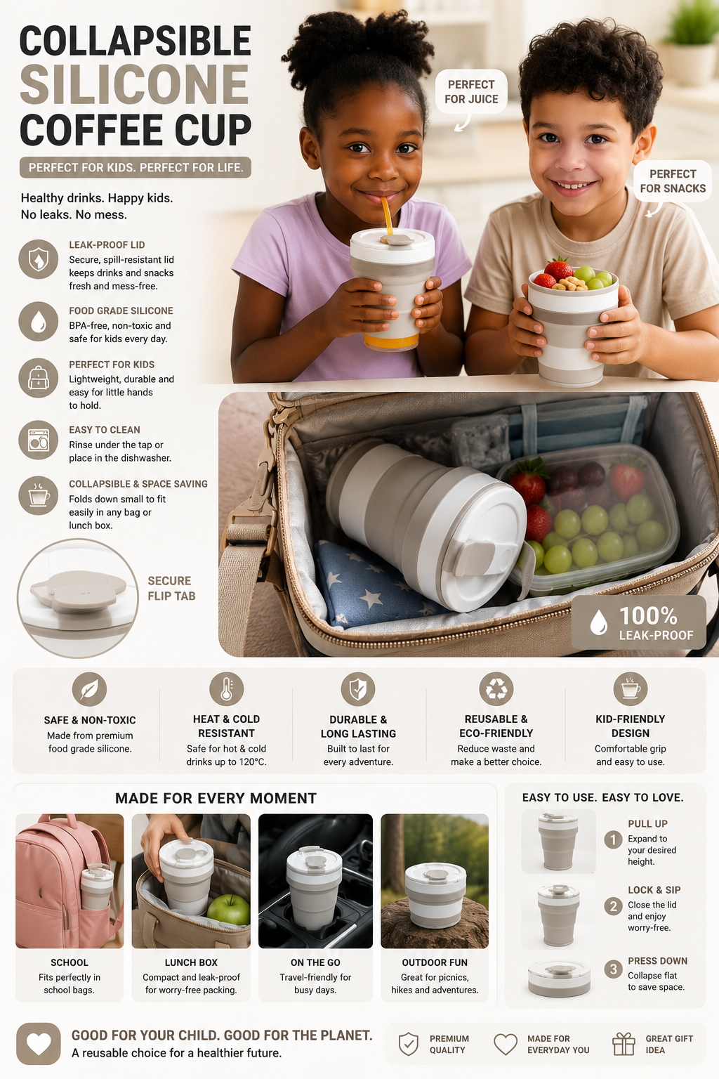 TaliKaya Collapsible Silicone Cup — Perfect for Kids & On-the-Go Adventures