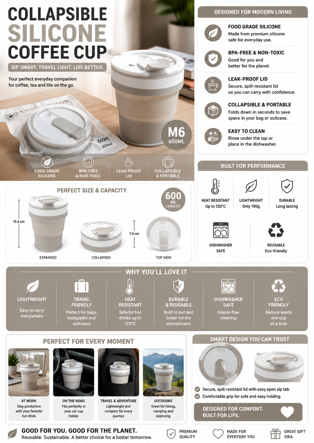 TaliKaya M1 Collapsible Silicone Travel Mug — The Commuter's Coffee Companion - Image 2