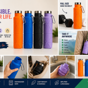 TaliKaya Collapsible Silicone Water Bottle — Lightweight & Travel-Friendly