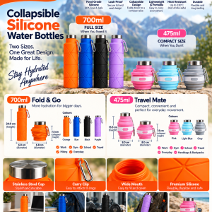 TaliKaya Collapsible Silicone Water Bottle — Lightweight & Travel-Friendly