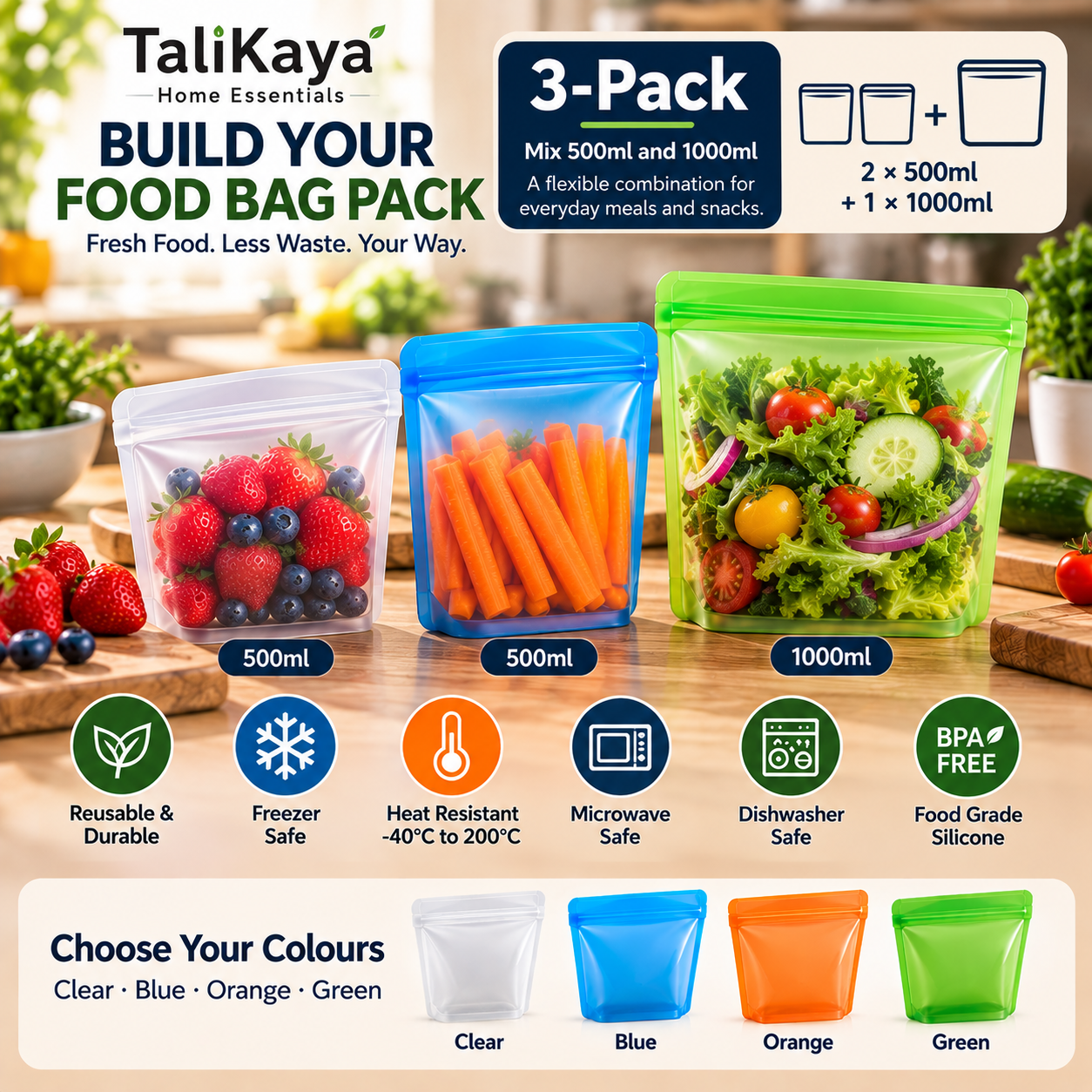 TaliKaya Build Your Silicone Food Bag Pack - Image 2