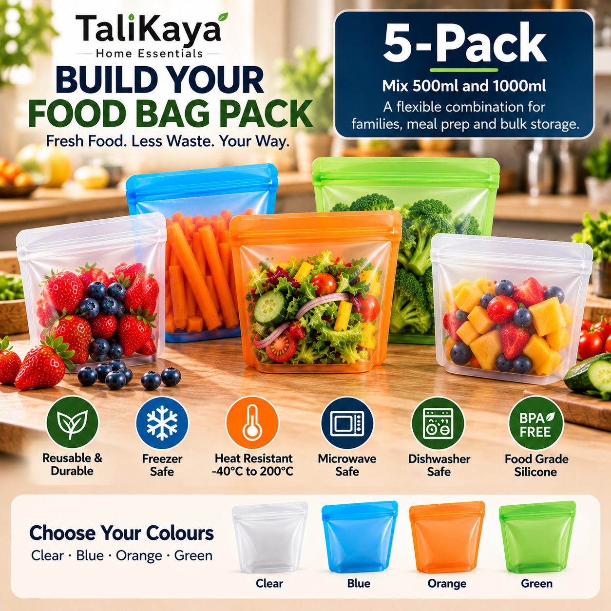 TaliKaya Build Your Silicone Food Bag Pack - Image 3