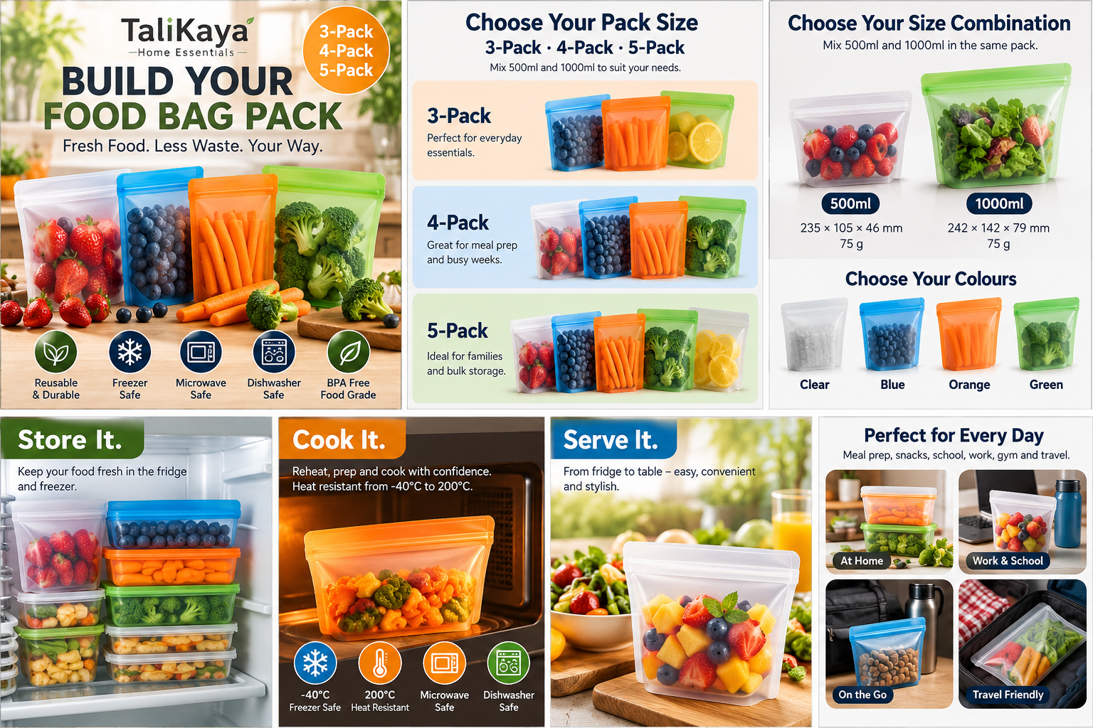 TaliKaya Build Your Silicone Food Bag Pack